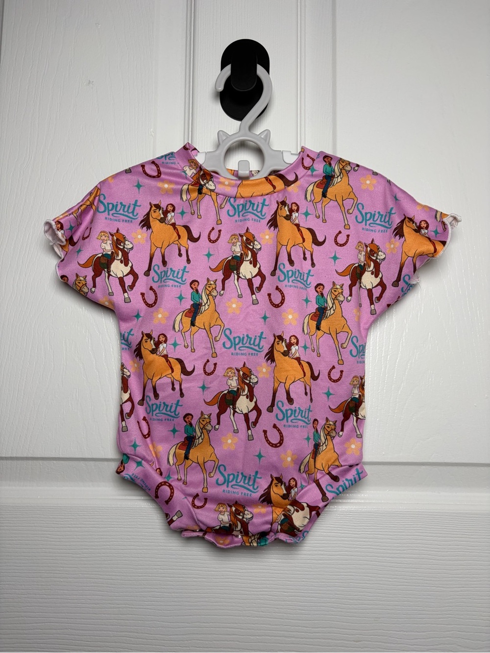 Spirit Riding Free Custom Bubble Romper Bodysuit Pink Horse 3-6M